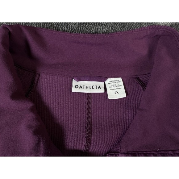 Athleta Henley Salutation Top 2X Pinot Plum Thumb Holes Snap Ribbed‎ Mock Neck - Picture 2 of 9